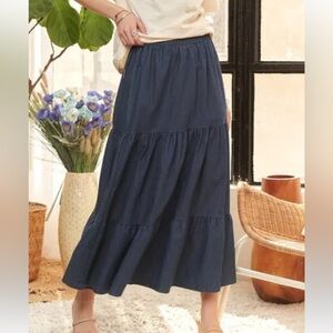 ADORA Waist Band Tiered Denim Maxi Skirt